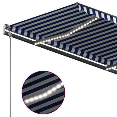 vidaXL Ručně zatahovací markýza s LED světlem 3 x 2,5 m modrá a bílá
