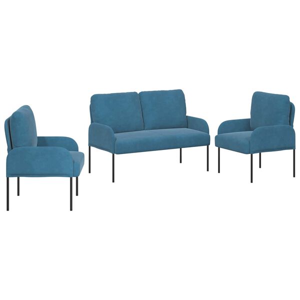 vidaXL Sedac&iacute; soupravy 3 pcs Modr&aacute; 115 x 56 x 80 cm Překližka
