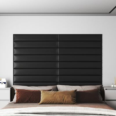 vidaXL Nástěnné panely 12 ks černé 90 x 15 cm umělá kůže 1,62 m²