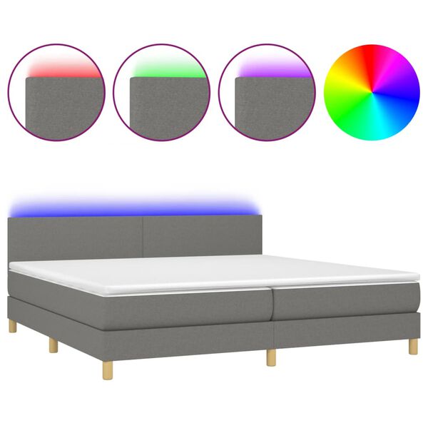 vidaXL Box spring postel s matrac&iacute; a LED tmavě &scaron;ed&aacute; 200x200 cm textil
