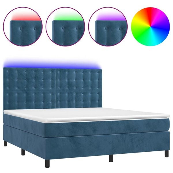 vidaXL Box spring postel s matrac&iacute; a LED tmavě modr&aacute; 180x200 cm samet