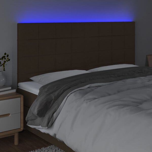 vidaXL Čelo postele s LED tmavě hněd&aacute; 200x5x118/128 cm textil