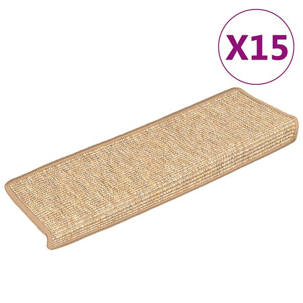 vidaXL Schodov&eacute; rohože 15 ks 65 x 21 x 4 cm světle hněd&eacute; s obd&eacute;ln&iacute;kov&yacute;m okrajem