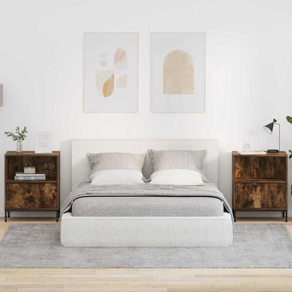 vidaXL Nočn&iacute; skř&iacute;ňka se z&aacute;suvkou 2 pcs Kouřov&yacute; dub 49 x 36 x 61 cm