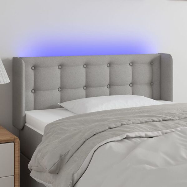 vidaXL Čelo postele s LED světle &scaron;ed&eacute; 93 x 16 x 78/88 cm textil