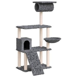 vidaXL &Scaron;krabadlo pro kočky se sisalov&yacute;mi sloupky tmavě &scaron;ed&eacute; 131 cm