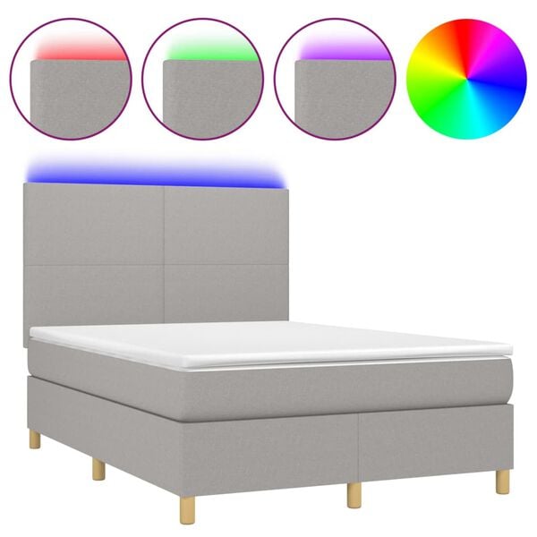 vidaXL Box spring postel s matrac&iacute; a LED světle &scaron;ed&aacute; 140x190 cm textil