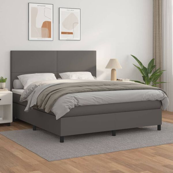 vidaXL Box spring postel s matrac&iacute; &scaron;ed&aacute; 160x200 cm uměl&aacute; kůže