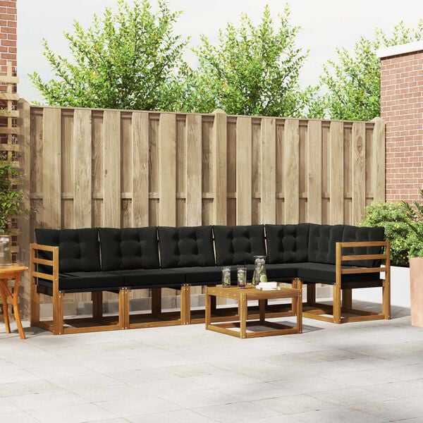 vidaXL Venkovn&iacute; pohovkov&aacute; souprava s pol&scaron;t&aacute;řem 7 pcs Přirozen&aacute; a čern&aacute;