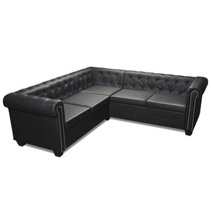 vidaXL Rohov&aacute; pohovka Chesterfield 5m&iacute;stn&aacute; uměl&aacute; kůže čern&aacute;