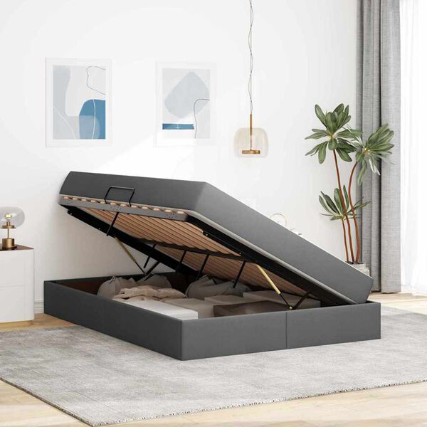 vidaXL Postel s &uacute;ložn&yacute;m prostorem a matrac&iacute; Tmavě &scaron;ed&aacute; 140 x 190 cm