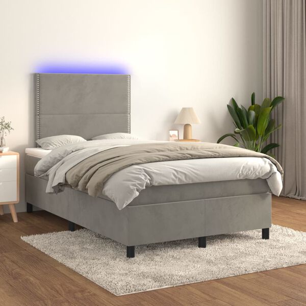 vidaXL Box spring postel s matrac&iacute; a LED světle &scaron;ed&aacute; 120x200 cm samet