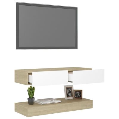 vidaXL TV skříňka s LED osvětlením bílá a dub sonoma 90 x 35 cm