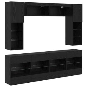 vidaXL Sada televizn&iacute;ho n&aacute;stěnn&eacute;ho kabinetu s LED 6 pcs Čern&yacute; Dub