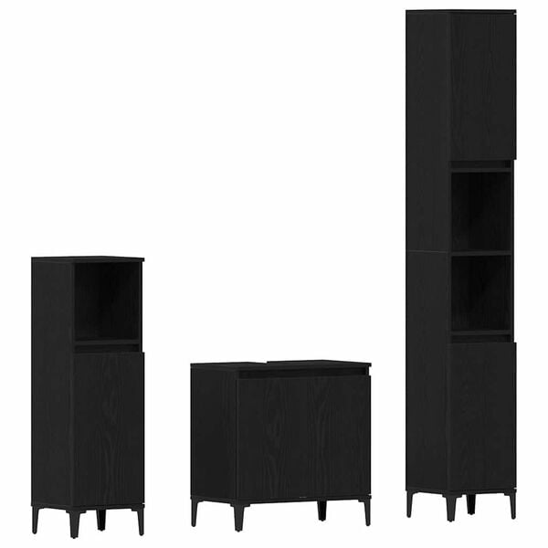 vidaXL Sada koupelnov&eacute;ho n&aacute;bytku 3 pcs Čern&yacute; dub Skl&aacute;dan&eacute; dřevo a kov