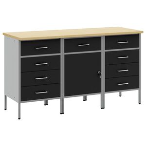 vidaXL Pracovn&iacute; skř&iacute;ň se z&aacute;suvkou 3 pcs Čern&aacute; a &scaron;ed&aacute; 150 x 55 x 85 cm