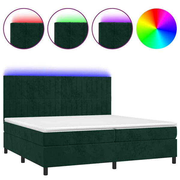 vidaXL Box spring postel s matrac&iacute; a LED tmavě zelen&aacute; 200x200 cm samet