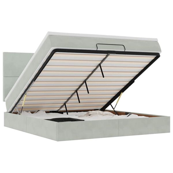 vidaXL Osmansk&yacute; r&aacute;m postele s matrac&iacute;es světle &scaron;ed&aacute; 160x200cm samet