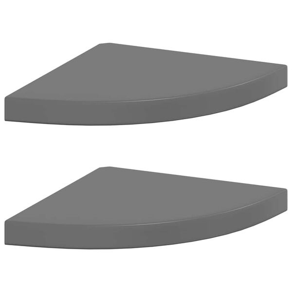 323914 vidaXL Floating Corner Shelves 2 pcs High Gloss Grey 35x35x3,8 cm MDF