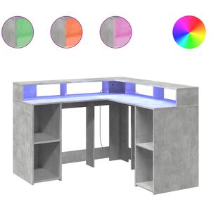 vidaXL Psac&iacute; stůl s LED betonově &scaron;ed&yacute; 130x130x91 cm kompozitn&iacute; dřevo