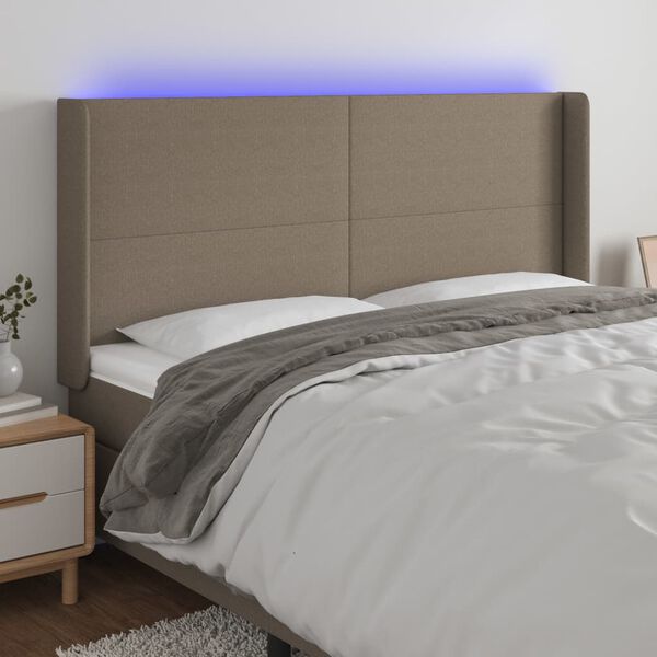 vidaXL Čelo postele s LED taupe 163 x 16 x 118/128 cm textil