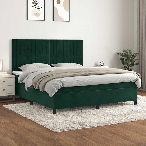vidaXL Box spring postel s matrac&iacute; tmavě zelen&aacute; 160x200 cm samet