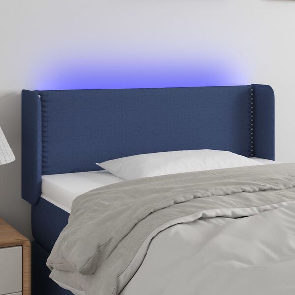 vidaXL Čelo postele s LED modr&eacute; 103 x 16 x 78/88 cm textil