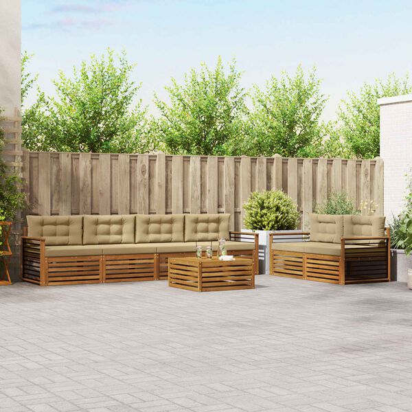 vidaXL Venkovn&iacute; pohovkov&aacute; souprava 7 pcs Přirozen&aacute; a B&eacute;žov&aacute;