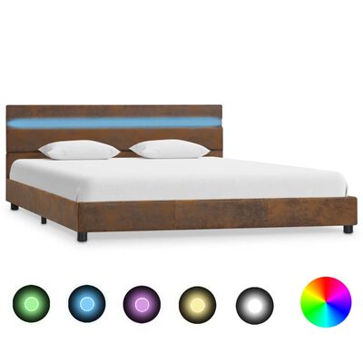 vidaXL Rám postele s LED světlem hnědý textil 140 x 200 cm