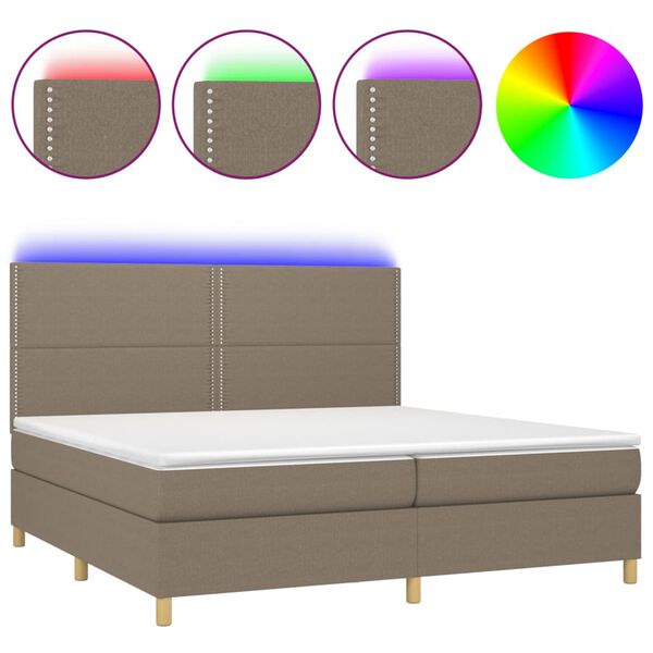 vidaXL Box spring postel s matrac&iacute; a LED taupe 200x200 cm textil