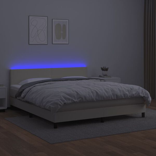 vidaXL Box spring postel s matrac&iacute; a LED kr&eacute;mov&aacute; 160x200 cm uměl&aacute; kůže