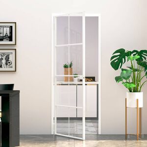 vidaXL Interi&eacute;rov&eacute; dveře b&iacute;l&eacute; 76x201,5 cm tvrzen&eacute; sklo a hlin&iacute;k &uacute;zk&eacute;