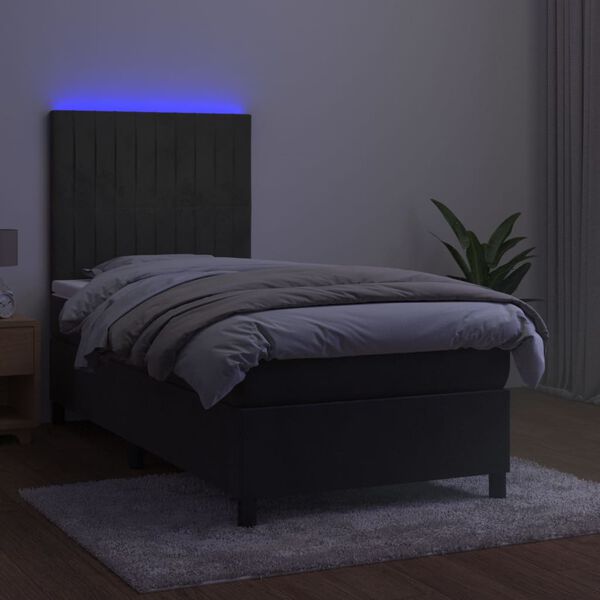 vidaXL Box spring postel s matrac&iacute; a LED tmavě &scaron;ed&aacute; 90x200 cm samet