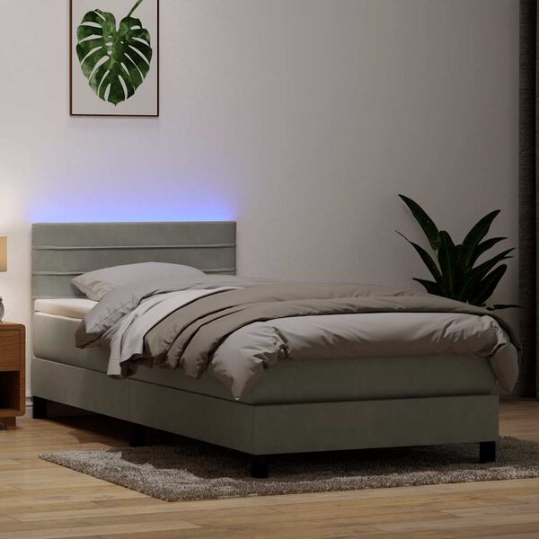 vidaXL Box spring postel s matrac&iacute; a LED světle &scaron;ed&aacute; 100x220 cm samet
