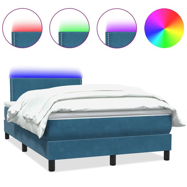 vidaXL Box spring postel s matrac&iacute; a LED tmavě modr&aacute; 120x220 cm samet