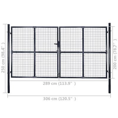 vidaXL Zahradní plotová brána pozinkovaná ocel 289 x 200 cm šedá