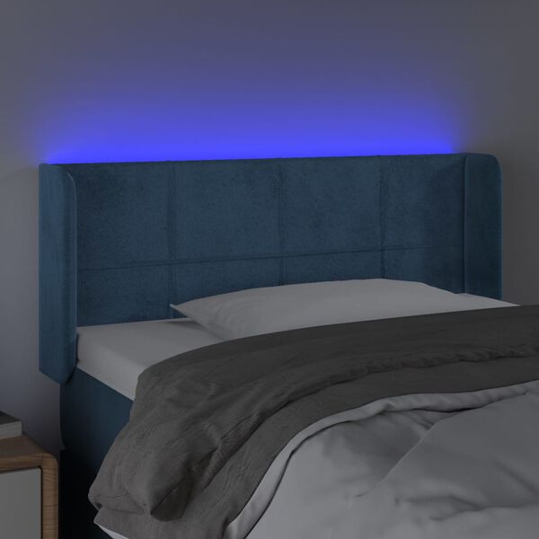 vidaXL Čelo postele s LED tmavě modr&eacute; 83 x 16 x 78/88 cm samet
