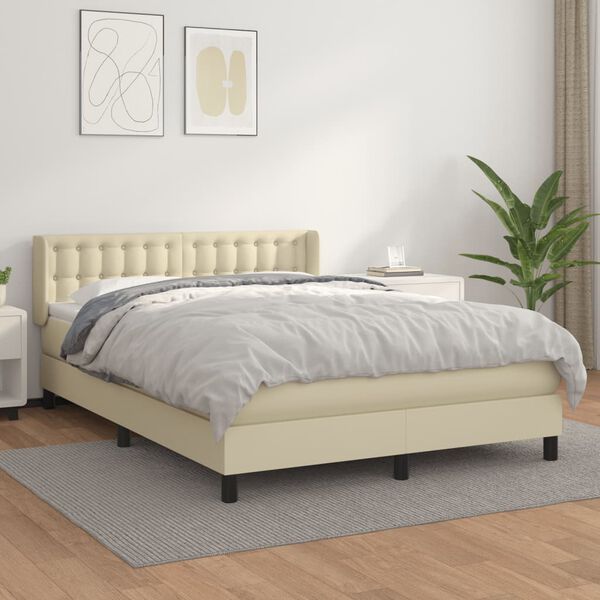vidaXL Box spring postel s matrac&iacute; kr&eacute;mov&aacute; 140x200 cm uměl&aacute; kůže