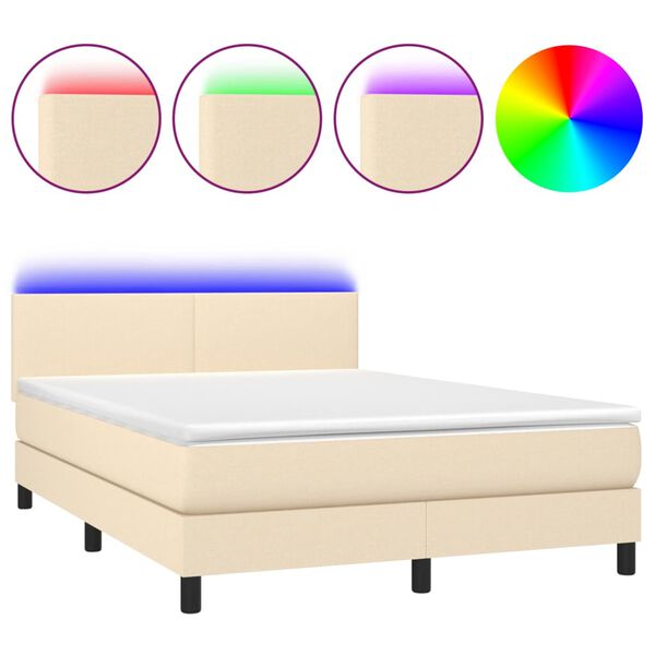 vidaXL Box spring postel s matrac&iacute; a LED kr&eacute;mov&aacute; 140x200 cm textil