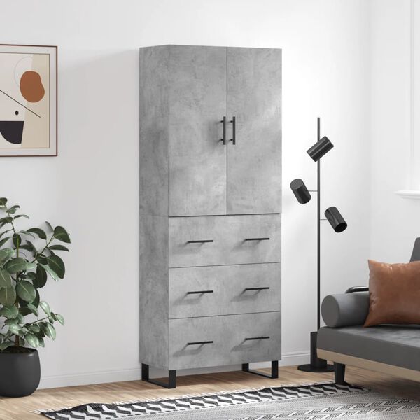 vidaXL Skř&iacute;ň highboard betonově &scaron;ed&aacute; 69,5x34x180 cm kompozitn&iacute; dřevo