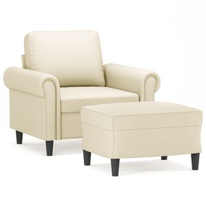 vidaXL Křeslo s podnožkou kr&eacute;mov&eacute; 60 cm uměl&aacute; kůže