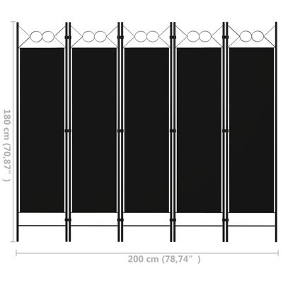 vidaXL 5dílný skládací paraván černý 200 x 180 cm