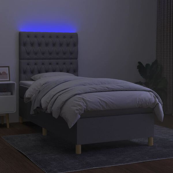 vidaXL Box spring postel s matrac&iacute; a LED světle &scaron;ed&aacute; 90x190 cm textil