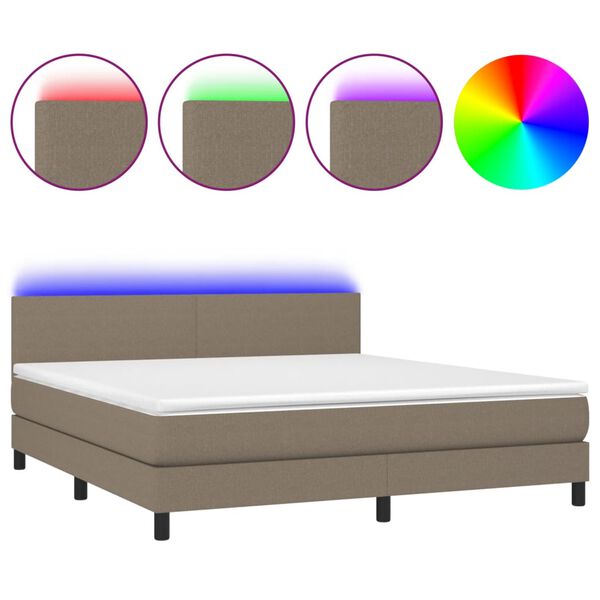 vidaXL Box spring postel s matrac&iacute; a LED taupe 180x200 cm textil
