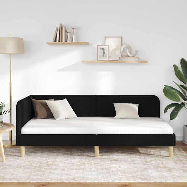 vidaXL Rohový rám postele s čelo Černá 90 x 190 cm textil