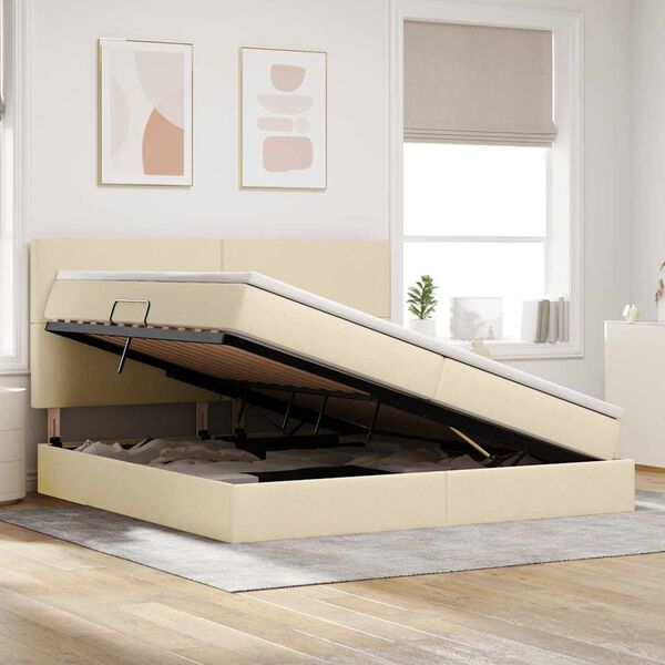 vidaXL Postel s &uacute;ložn&yacute;m prostorem a LED osvětlen&iacute;m Kr&eacute;mov&aacute; Polyester