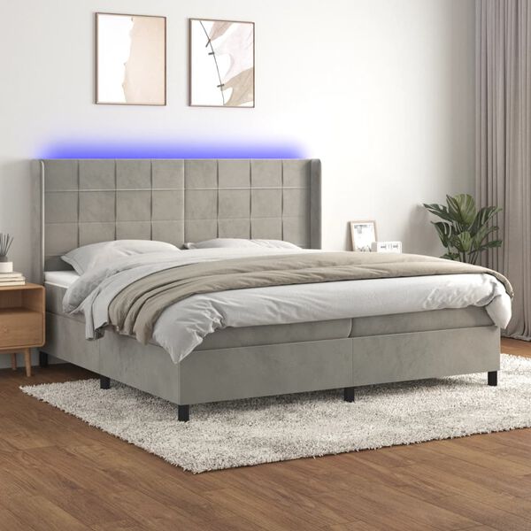 vidaXL Box spring postel s matrac&iacute; a LED světle &scaron;ed&aacute; 200x200 cm samet