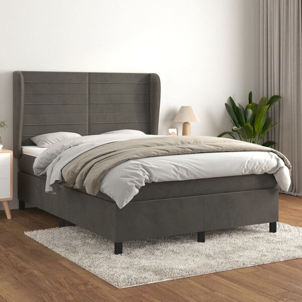 vidaXL Box spring postel s matrac&iacute; tmavě &scaron;ed&aacute; 140x200 cm samet
