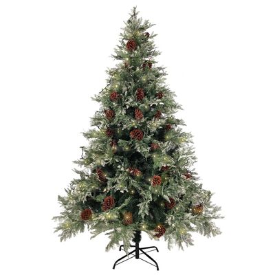 vidaXL Vánoční stromek s LED a šiškami zelený a bílý 150 cm PVC a PE