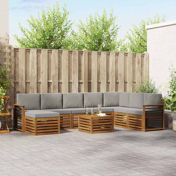 vidaXL Rohov&aacute; sofa sada s pol&scaron;t&aacute;řem 9 pcs Př&iacute;rodn&iacute; a světle &scaron;ed&aacute;